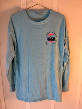 Park City Utah Long Sleeve T‑Shirt Light Blue with Pink and Purple Accent Cotton